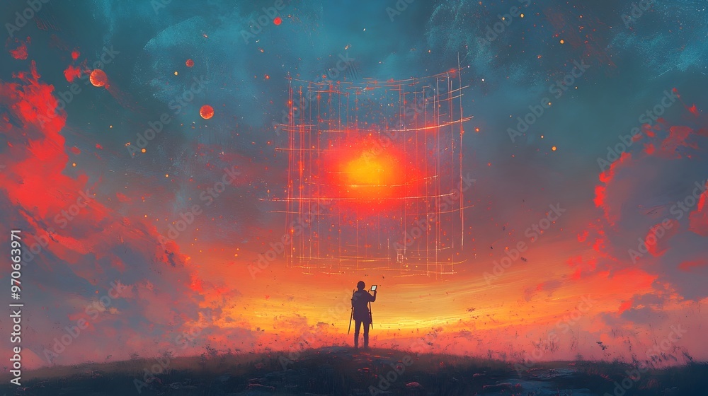 Obraz premium Radiant Sunset Painting Infused with Aurora Borealis Brilliance