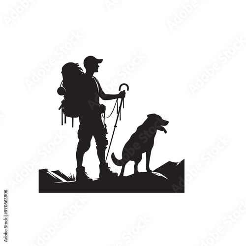 Traveler with dog vector design. Travel man with dog silhouette isolated on white background.