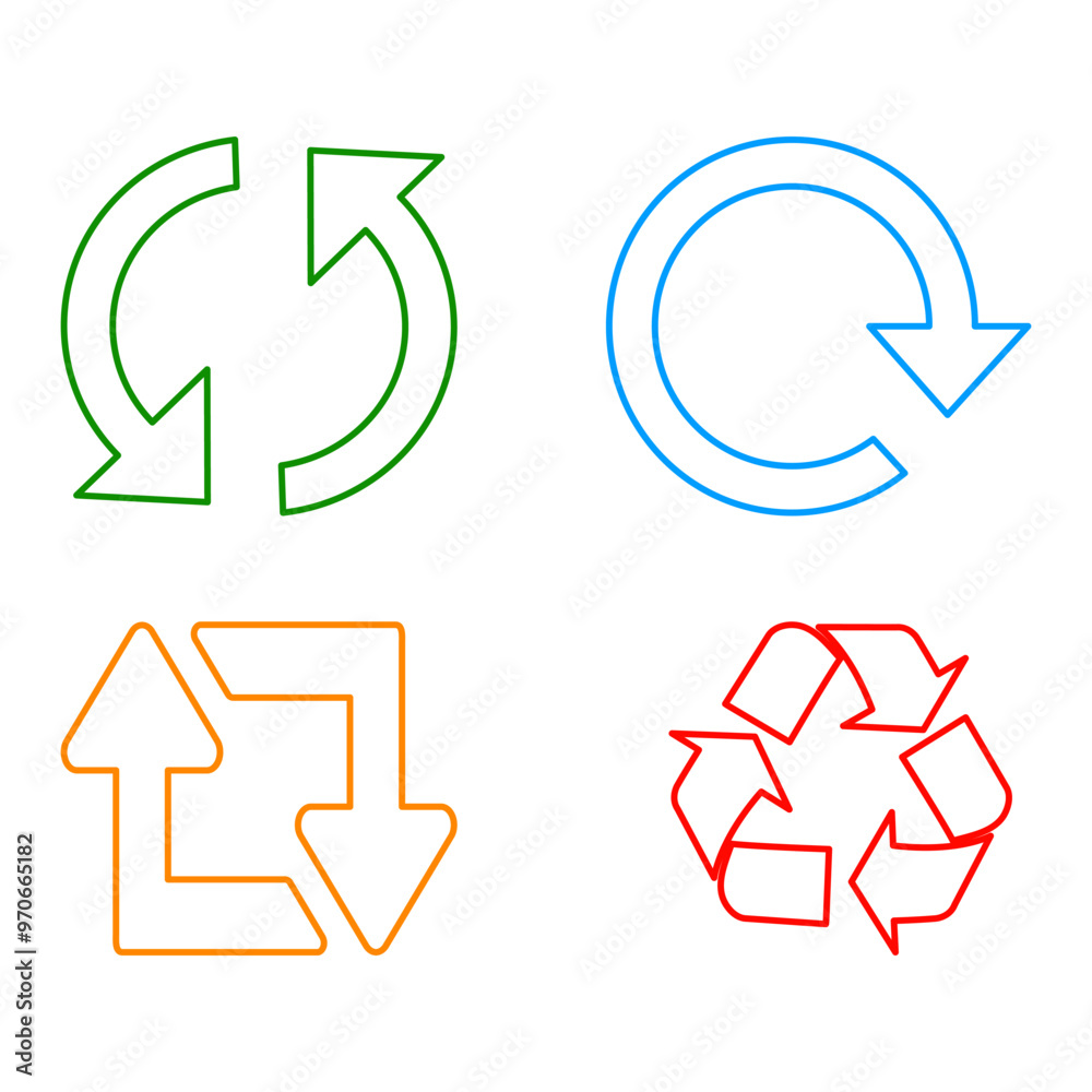 Recycling arrows set on transparent background. Recycling icons. Recycling arrows set on transparent background. Recycling icons.