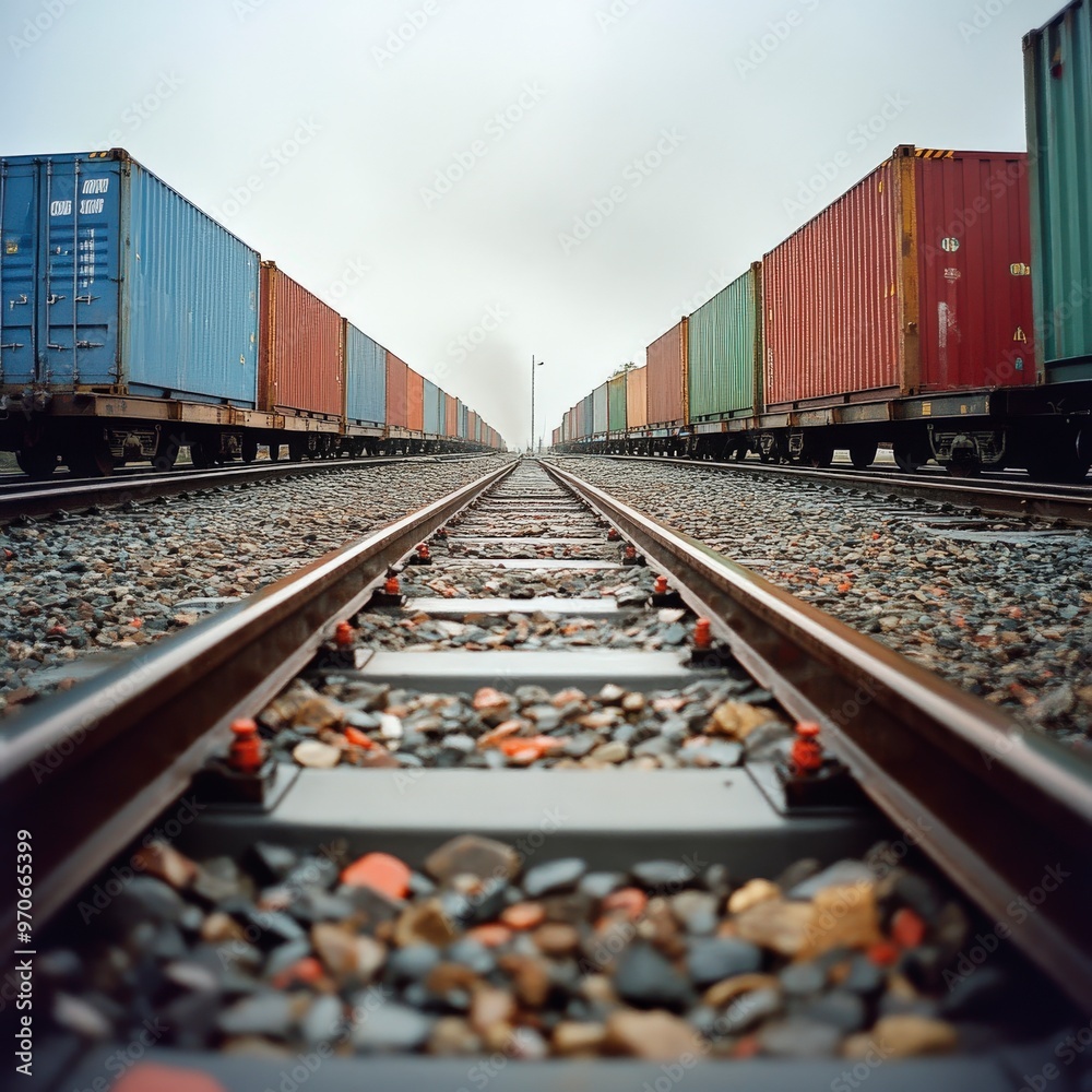 Obraz premium Vibrant Cargo Train With Shipping Containers