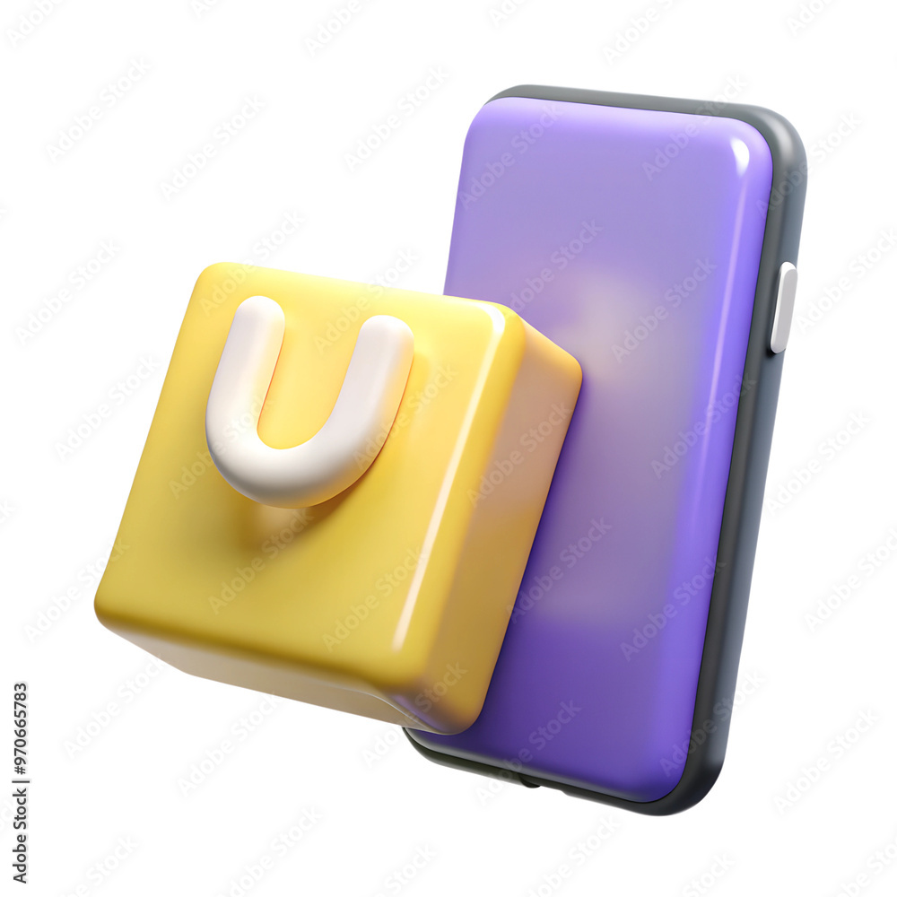 E-commerce app 3D object. E-commerce app 3D object.