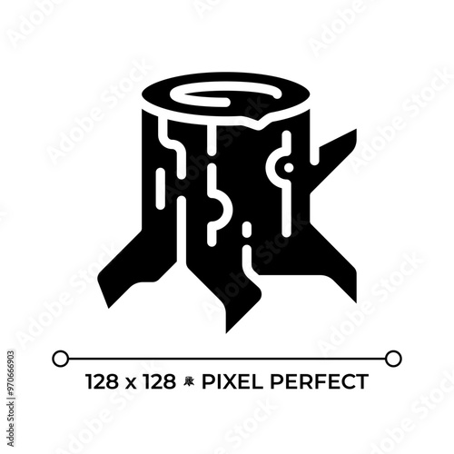 Stump black glyph icon. Tree removal. Deforestation sign. Logging industry. Forest management. Chopping wood. Silhouette symbol on white space. Solid pictogram. Vector isolated illustration