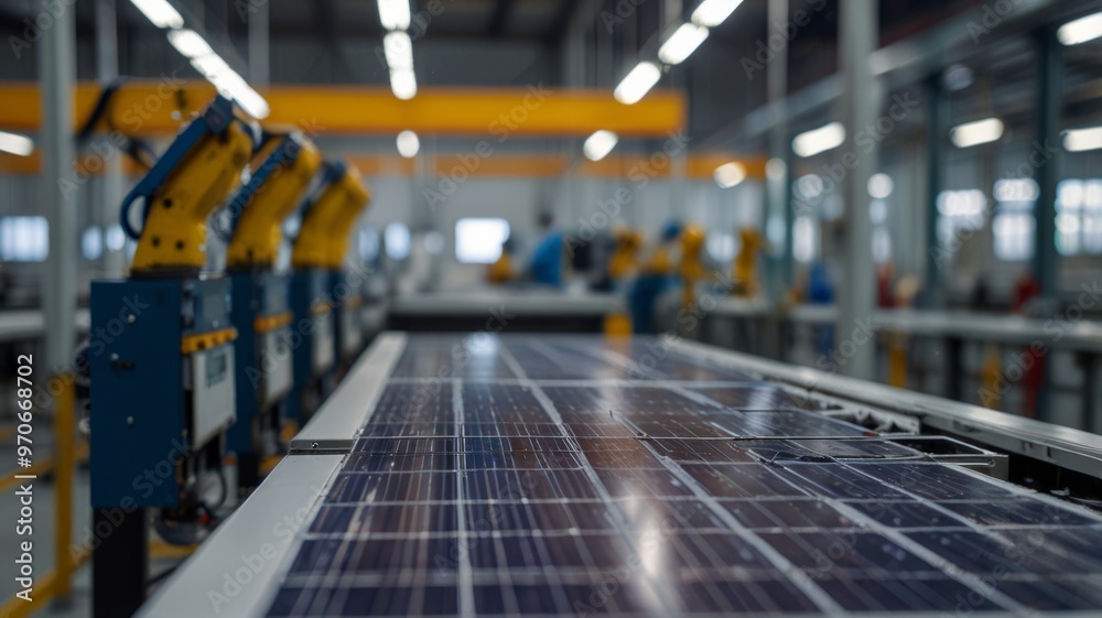 Robots assembling solar panels in an ultra-modern, automated factory Robots assembling solar panels in an ultra-modern, automated factory
