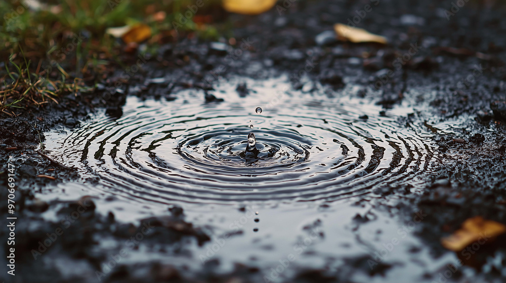 Moments of Rain, Water Droplets Splattering in a Puddle, Forming Intricate Patterns Moments of Rain, Water Droplets Splattering in a Puddle, Forming Intricate Patterns