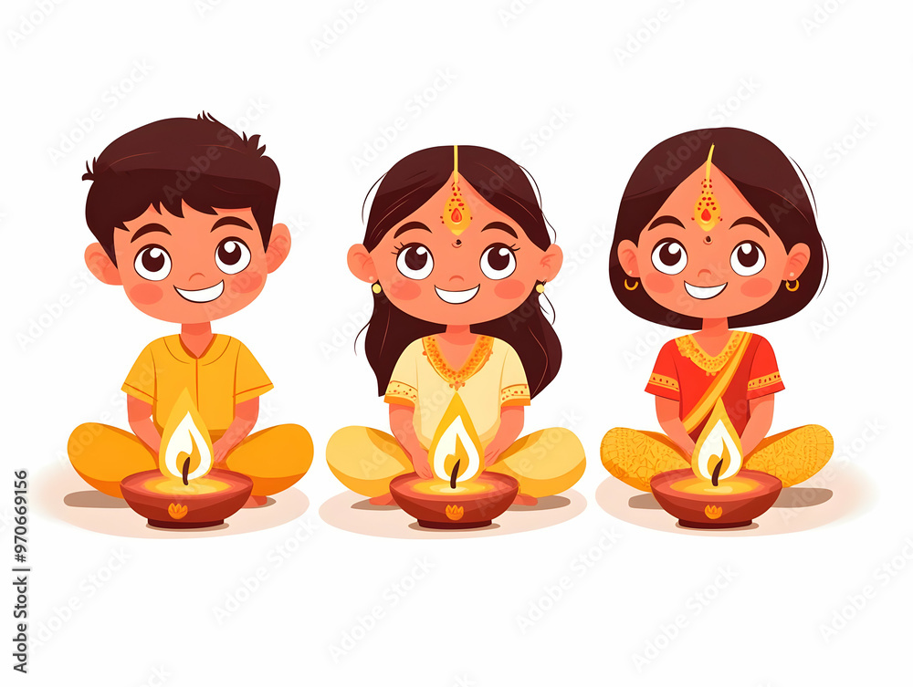 Flat Vector Illustration of Children Joyfully Playing with Diwali Lamps - Candid Moments Capturing Innocence and Festive Excitement for Banners Flat Vector Illustration of Children Joyfully Playing with Diwali Lamps - Candid Moments Capturing Innocence and Festive Excitement for Banners