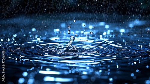 Raindrops and Ripples, A Dark and Moody Scene of Water Droplets Dancing in a Puddle