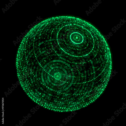 Futuristic sphere made of particles for connect network. Flow of particle in cyberspace. Space energy concept. 3D rendering.