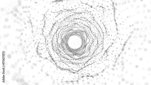 Futuristic dynamic wireframe tunnel on white background. Digital data flow. Progressive IT technologies. 3d rendering.