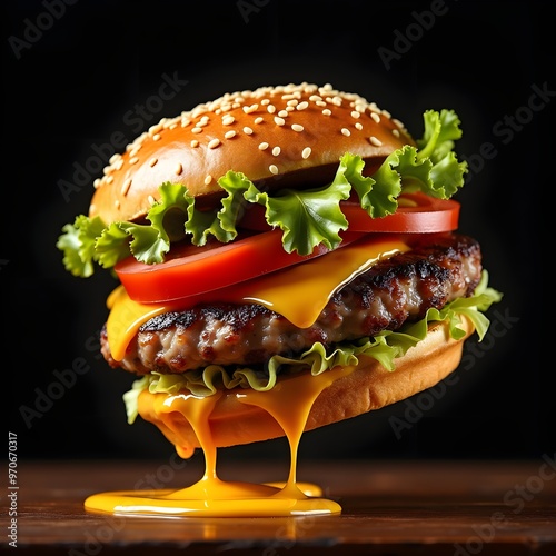 Obraz na płótnie A hamburger with a bun and more testy