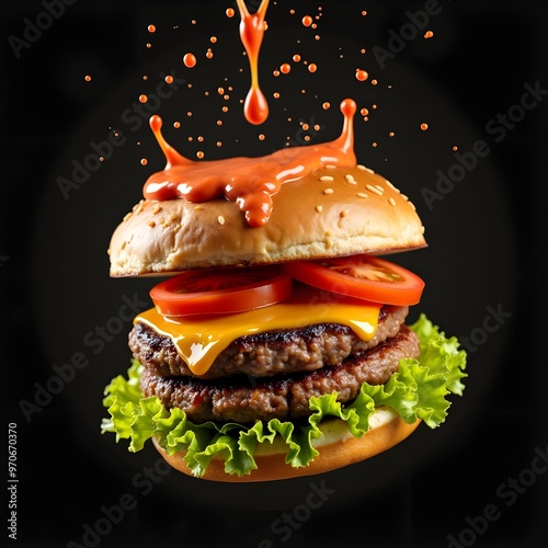 Obraz na płótnie A hamburger with a bun and more testy