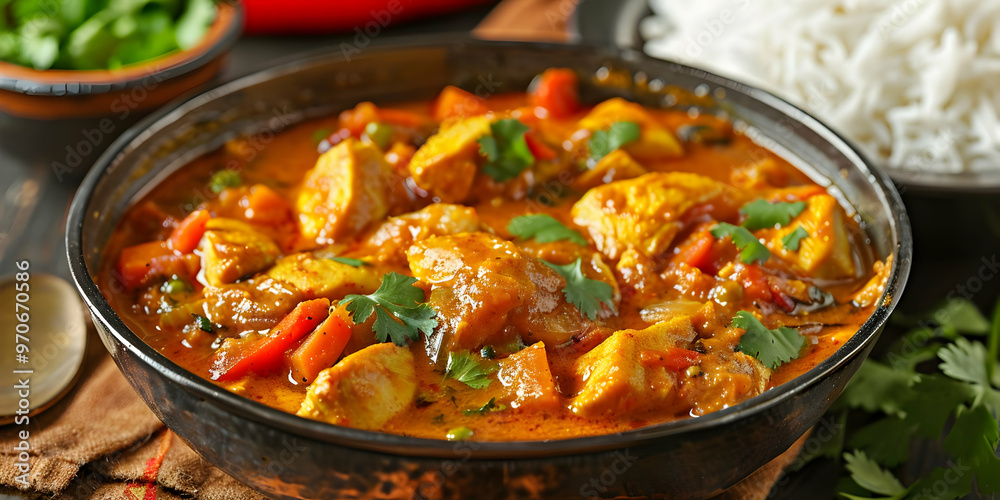 Flavorful Chicken Curry Photo with Vegetables and Rice