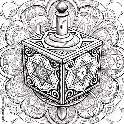 Dreidel Mandala Coloring Page for Hanukkah Children's Activity photo