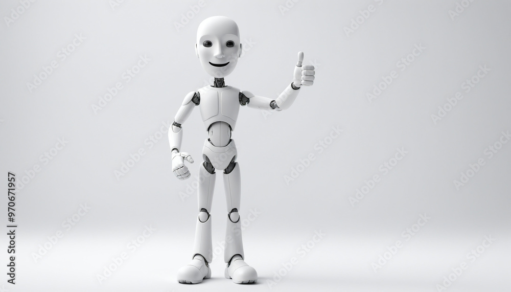 Robot humanoïde cyborg personnage 3D technologie oui pouce en l'air validation accord business. Robot humanoïde cyborg personnage 3D technologie oui pouce en l'air validation accord business.