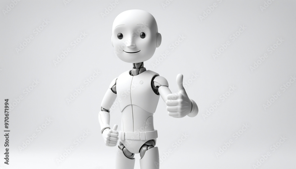 Robot humanoïde cyborg personnage 3D technologie oui pouce en l'air validation accord business. Robot humanoïde cyborg personnage 3D technologie oui pouce en l'air validation accord business.