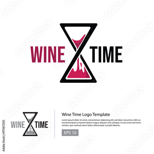 Wine Time logo template with hourglass that contain wine inside and with a modern style logo.