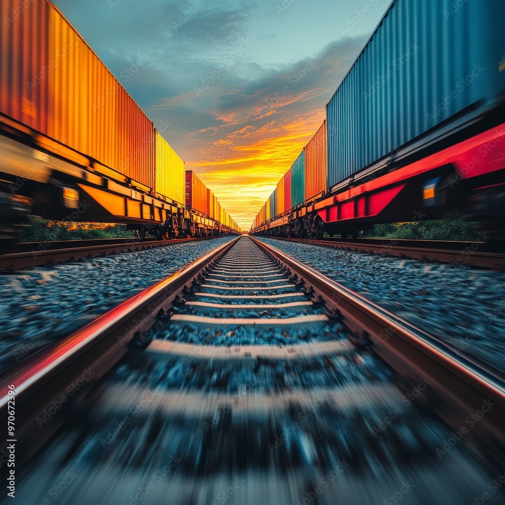 Obraz premium Vibrant Cargo Train With Shipping Containers