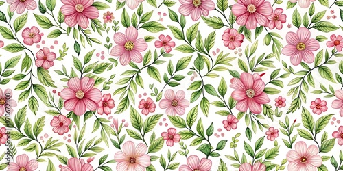 a floral pattern with pink flowers and green leave