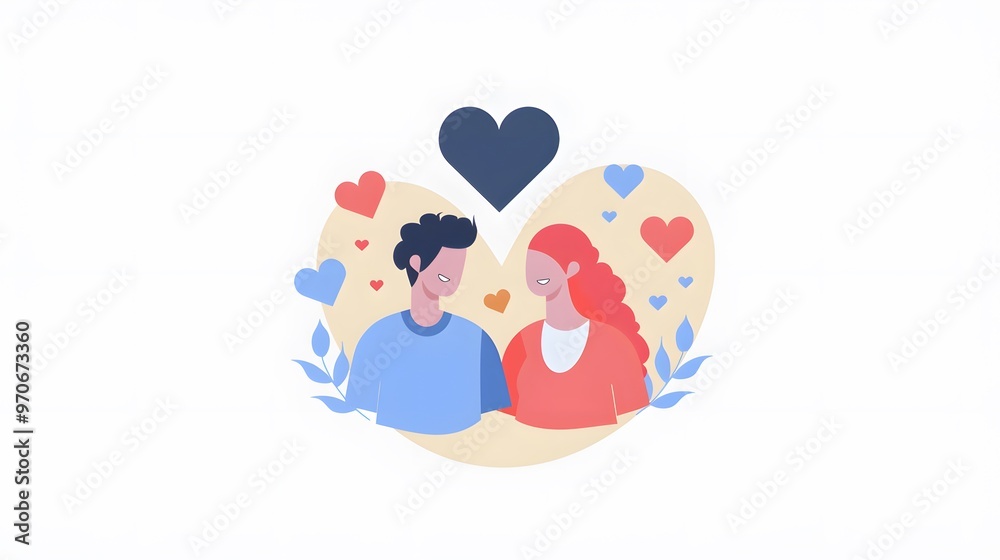 Match notification, two profiles connected, flat design illustration Match notification, two profiles connected, flat design illustration