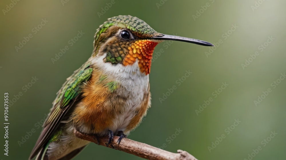 Fototapeta premium Close-up of a Vibrant Hummingbird Perched on a Branch