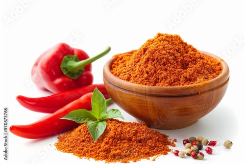 A fresh Paprika spice and Paprika spice Power isolated on white