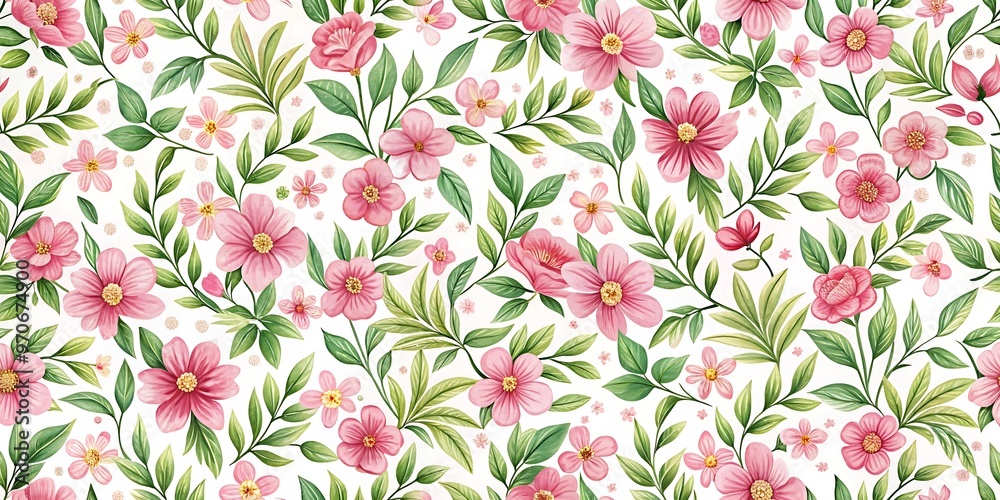 a floral pattern with pink flowers and green leave a floral pattern with pink flowers and green leave