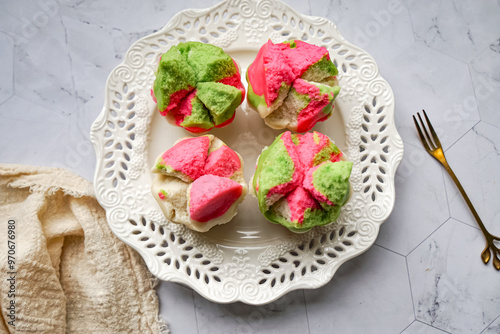 Colourful Blossom Steamed Cupcake or Apam Mekar photo