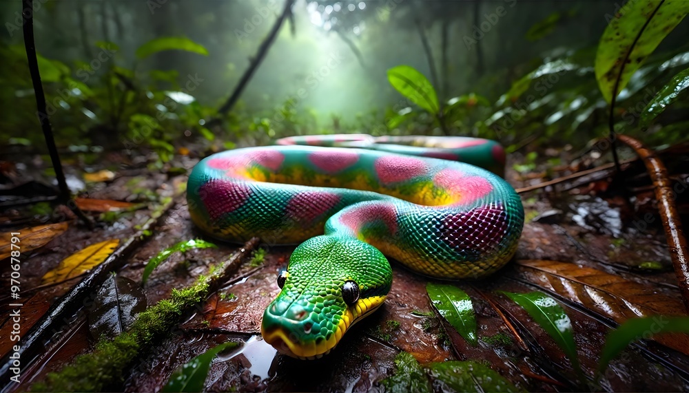 Fototapeta premium Brazilian Rainbow Boa in a rainforest