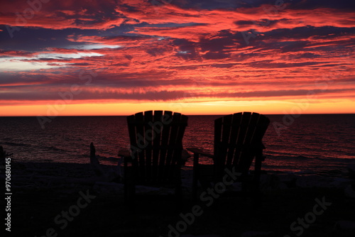 sunset on the beach at Port au Choix National Historic Site, Newfoundland and Labrador, Canada photo