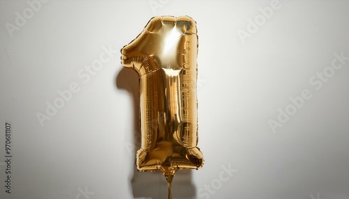 A shiny gold balloon in the shape of the number one birthday celebration for party 