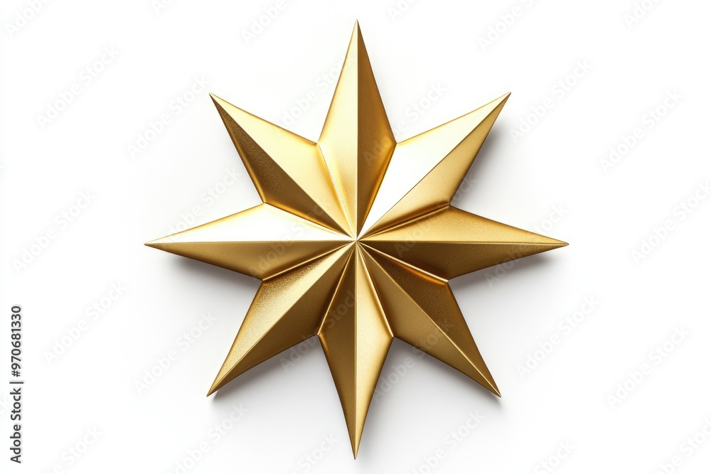 Golden Christmas Star isolated on white background top view. Golden Christmas Star isolated on white background top view.