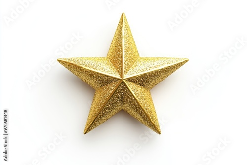 Golden Christmas Star isolated on white background top view.