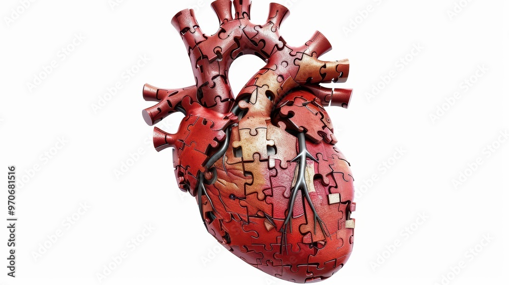 Naklejka premium Red hearts are being created with jigsaw puzzles.