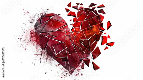 Red hearts are breaking into crystals.