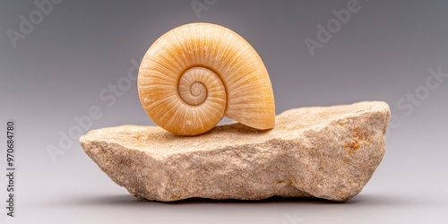 An ammonite fossil's pattern imbedded in a rock photo