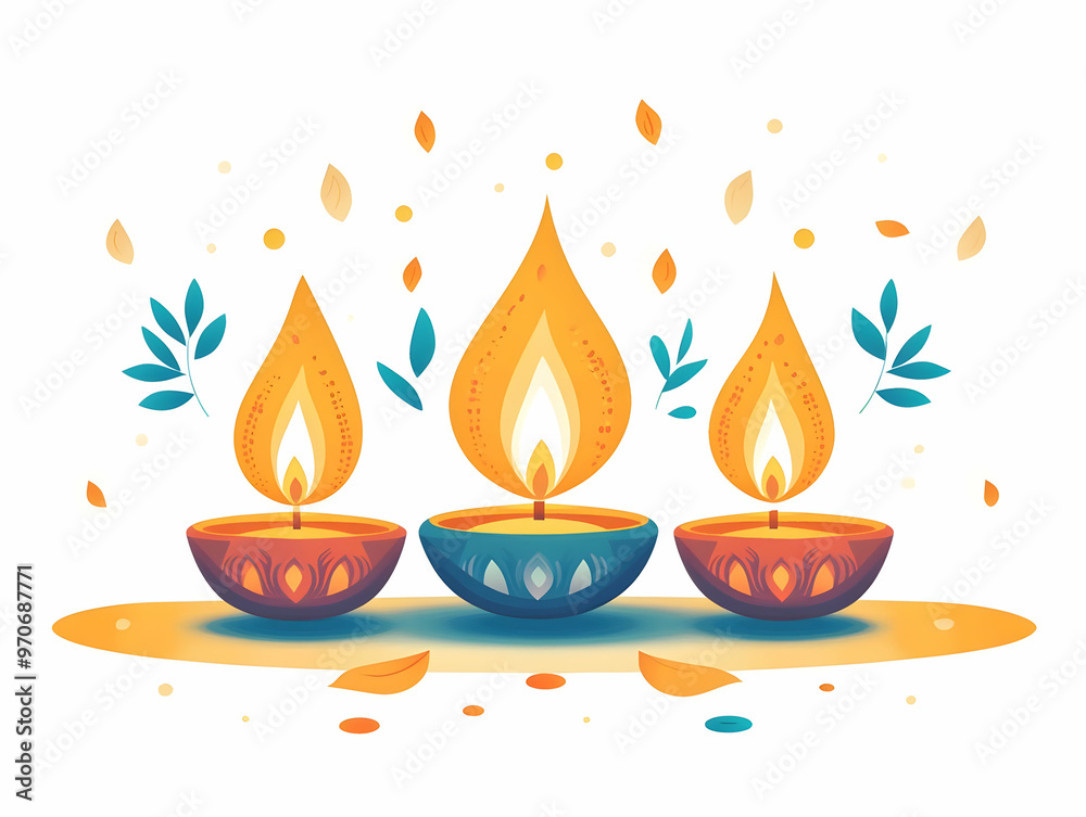 Flat Diwali Lantern and Diyas with Floating Patterns - Abstract Vector Design Isolated on White Background, Capturing the Festive Spirit of Diwali Flat Diwali Lantern and Diyas with Floating Patterns - Abstract Vector Design Isolated on White Background, Capturing the Festive Spirit of Diwali