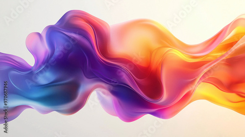 Elegant Abstract Colorful Shape Floating on a Light Blue Background, Featuring Smooth Curves, Gradient Color, and Soft Edges with Fluid Lines and Light Reflections for a Modern, Vibrant Design