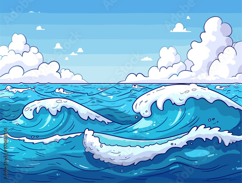 Doodle Delight: Coastal Symphony of Waves Crashing Ashore