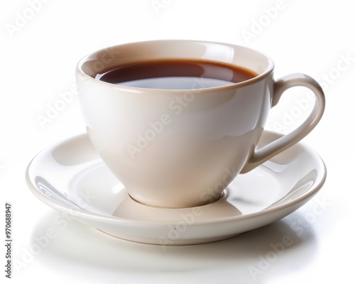 Close up white cup of black coffee isolated on white background with clipping path. A mug of coffee.