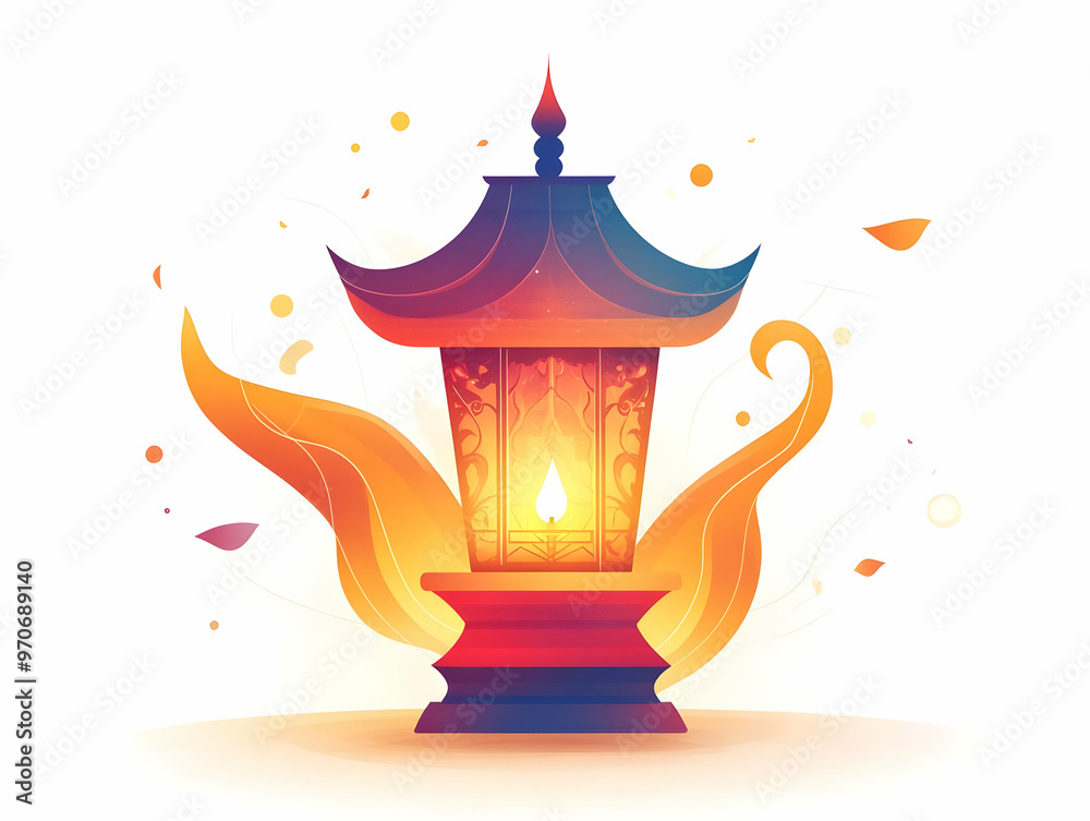 Vibrant Flat Digital Art of Diwali Lantern with Swirling Light Patterns � Ideal for Celebratory Banners Symbolizing Festivity and Joy Vibrant Flat Digital Art of Diwali Lantern with Swirling Light Patterns � Ideal for Celebratory Banners Symbolizing Festivity and Joy