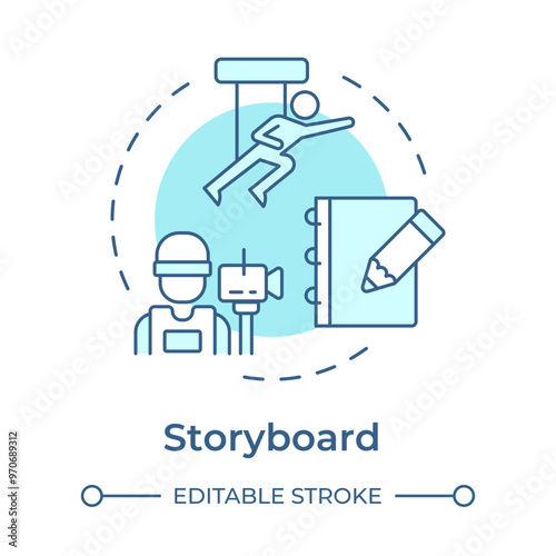 Storyboard multi color concept icon. Film directing, video production. Movie script. Round shape line illustration. Abstract idea. Graphic design. Easy to use in infographic, presentation