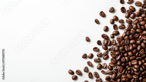 Scattering a few coffee beans around a copy space image  - ai