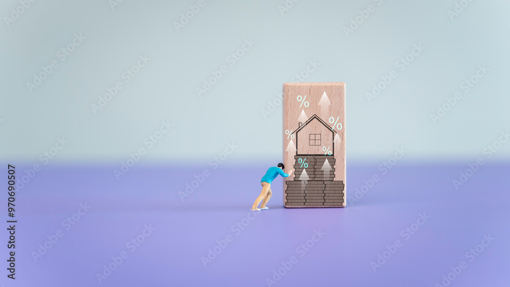 Higher debt and interest burdens Mortgage loan for buying home or real estate property, money risk management in financial, foreclosure and bankruptcy concept.