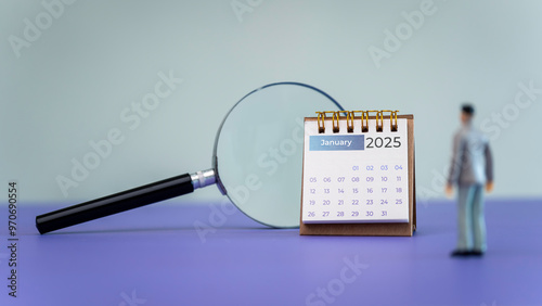 January 2025 calendar, business goals trends 2025, businessperson planning business growth strategy digital marketing, stock market trends and business, technical analysis strategy.