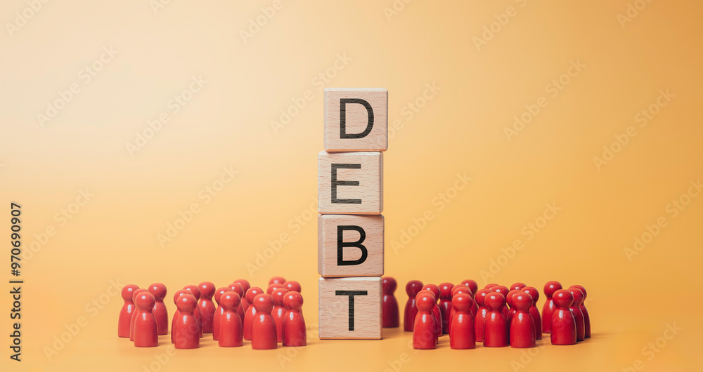 A group of people are standing in a line, Debt growth. The financier for debt obligations. growth of public debt concept.