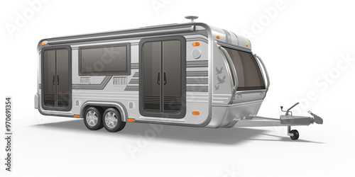 Luxus Wohnmobil, Camper, Wohnanhänger, freigestellt auf transparenten Hintergrund, 3d Illustration