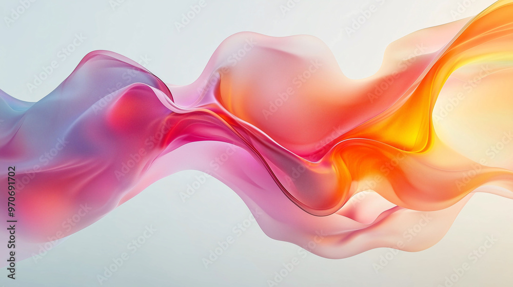 Obraz premium Elegant Abstract Colorful Shape Floating on a Light Blue Background, Featuring Smooth Curves, Gradient Color, and Soft Edges with Fluid Lines and Light Reflections for a Modern, Vibrant Design