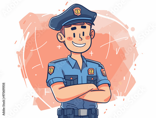 Sharp-Eyed Vigilance: A Cartoon Security Guard with a Penetrating Stare