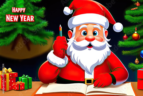 Cheerful Santa Reading Children s Letters for Christmas and New Year