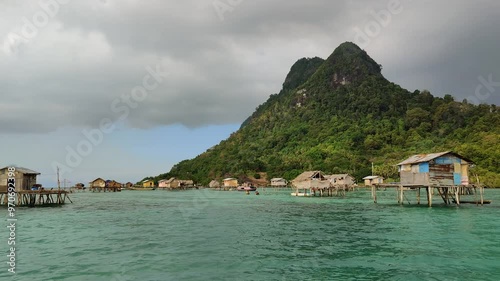 Landscape view borneo sea gypsy water village in Bodgaya Island, Malaysia.  photo