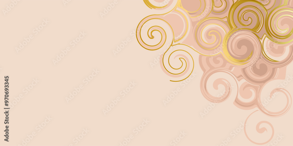 Nude tan fluid swirl horizontal background with golden elements to create a trendy cover. Beige texture for web design. Nude tan fluid swirl horizontal background with golden elements to create a trendy cover. Beige texture for web design.